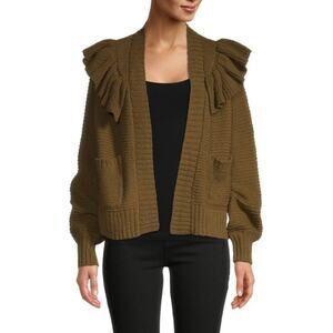 Madewell Ruffled Sleeve Olive Green Open Cardigan Size XS